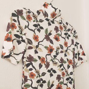 Frank and Oak Botanical Floral Short Sleeve Mockneck Top NEW WITH TAG